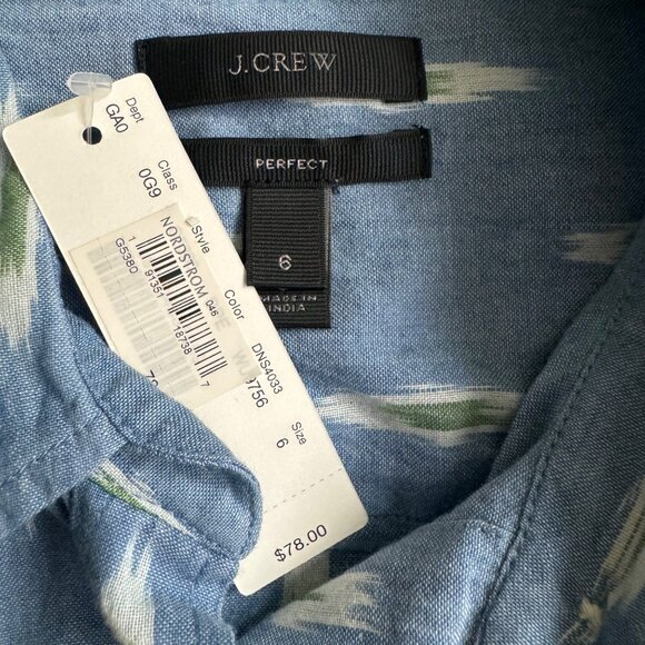 J. Crew women button down shirt sz 6/small abstract blue long sleeve 100% cotton - Picture 5 of 14